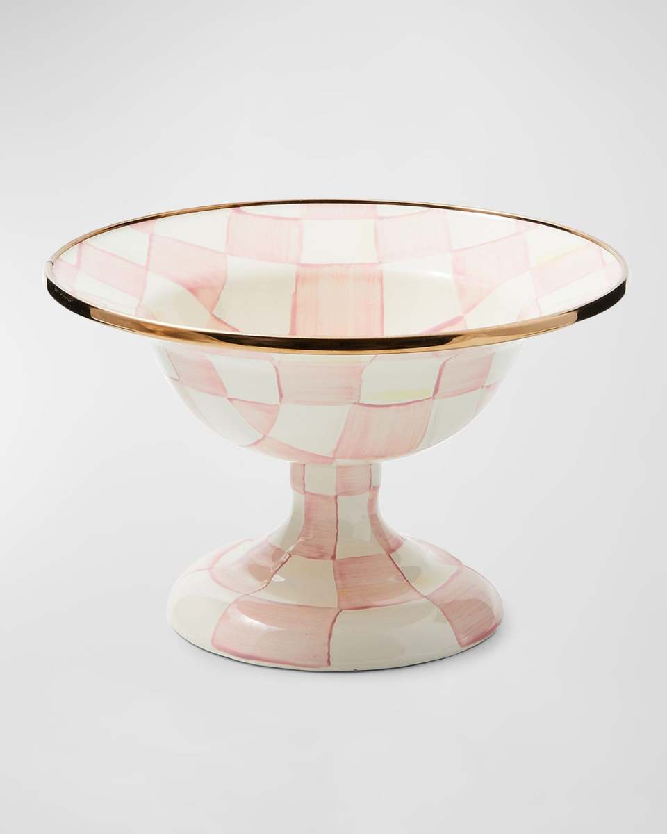 Rosy Check Enamel Compote Bowl, Small